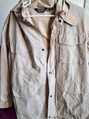 Vintage GANT The Rugger Hooded Field Jacket Men's Beige
